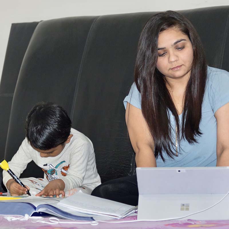woman studying at desk